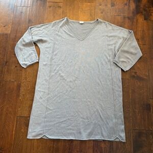 POETRY Women Gray V-Neck 3/4 Sleeve Knit Sweater Dress Silk Cashmere Blend M